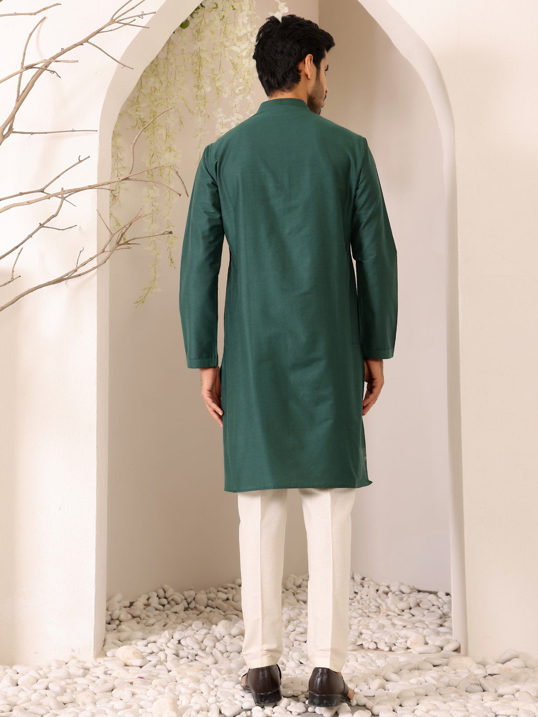Dark Green Delux Cotton Solid Straight Kurta