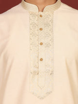 Buttermilk Cream Delux Cotton Straight Kurta with Jacquard Neck Design