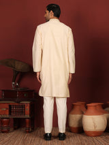 Buttermilk Cream Delux Cotton Straight Kurta with Jacquard Neck Design