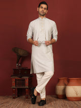 Grey Delux Cotton Straight Kurta with Jacquard Neck Design
