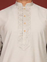 Grey Delux Cotton Straight Kurta with Jacquard Neck Design