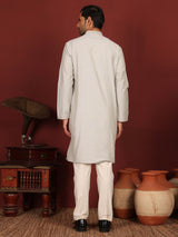 Grey Delux Cotton Straight Kurta with Jacquard Neck Design