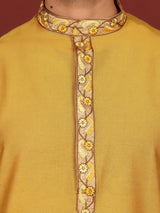 Dark Gold Delux Cotton Straight Kurta with Embroidered Neck