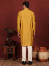 Dark Gold Delux Cotton Straight Kurta with Embroidered Neck
