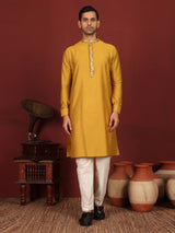 Dark Gold Delux Cotton Straight Kurta with Embroidered Neck