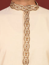 Dairy Cream Delux Cotton Straight Kurta with Embroidered Neck