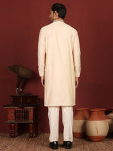 Dairy Cream Delux Cotton Straight Kurta with Embroidered Neck