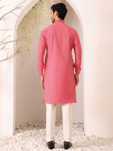 Blush Pink Delux Cotton Straight Kurta with Embroidered Neck