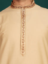 Wheat Cream Delux Cotton Straight Kurta with Embroidered Neck