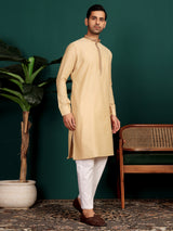Wheat Cream Delux Cotton Straight Kurta with Embroidered Neck