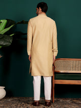 Wheat Cream Delux Cotton Straight Kurta with Embroidered Neck