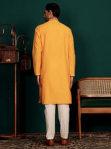 Patel Orange Delux Cotton Straight Kurta with Embroidered Neck