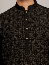 Black Embroidered Cotton Straight Kurta