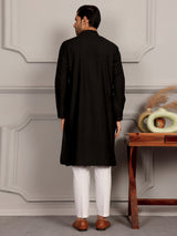 Black Embroidered Cotton Straight Kurta