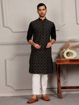 Black Embroidered Cotton Straight Kurta
