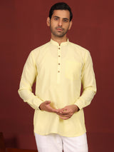 Yellow Self Design Cotton Short Kurta