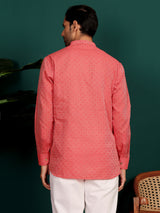 Carrot Red Self Design Cotton Short Kurta