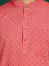 Carrot Red Self Design Cotton Short Kurta