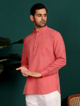 Carrot Red Self Design Cotton Short Kurta