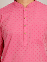 Pink Self Design Cotton Short Kurta