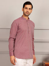 Dark Mauve Self Design Cotton Short Kurta