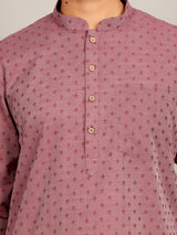 Dark Mauve Self Design Cotton Short Kurta