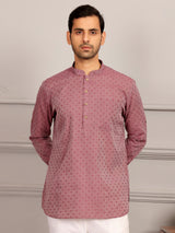 Dark Mauve Self Design Cotton Short Kurta