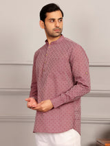 Dark Mauve Self Design Cotton Short Kurta