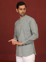 Grey Self Design Cotton Short Kurta