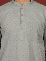 Grey Self Design Cotton Short Kurta
