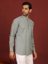 Grey Self Design Cotton Short Kurta