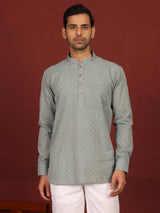 Grey Self Design Cotton Short Kurta