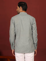 Grey Self Design Cotton Short Kurta
