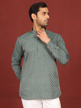 Green Self Design Cotton Short Kurta