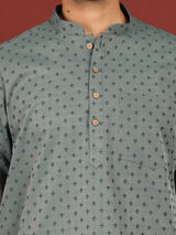 Green Self Design Cotton Short Kurta