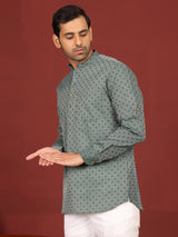 Green Self Design Cotton Short Kurta