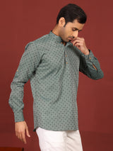Green Self Design Cotton Short Kurta