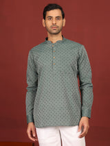Green Self Design Cotton Short Kurta
