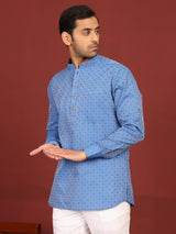 Blue Self Design Cotton Short Kurta