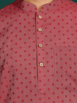 Red Self Design Cotton Short Kurta