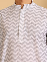 Off White - Black Thread Work Cotton Short Kurta