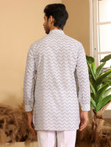 Off White - Black Thread Work Cotton Short Kurta