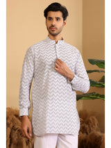 Off White - Black Thread Work Cotton Short Kurta