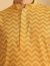 Mustard-Black Thread Work Cotton Short Kurta