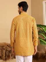 Mustard-Black Thread Work Cotton Short Kurta