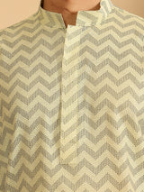 Lime Green-Black Thread Work Cotton Short Kurta