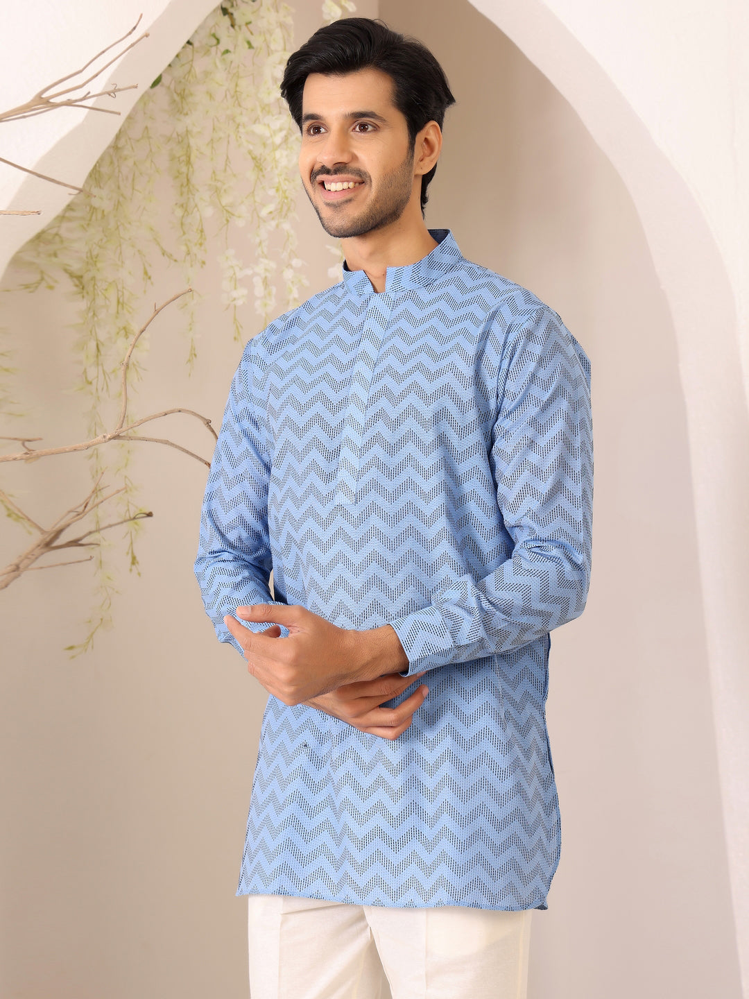 Blue-Black Thread Work Cotton Short Kurta
