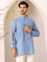 Blue-Black Thread Work Cotton Short Kurta