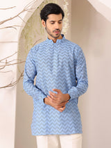 Blue-Black Thread Work Cotton Short Kurta