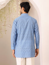 Blue-Black Thread Work Cotton Short Kurta